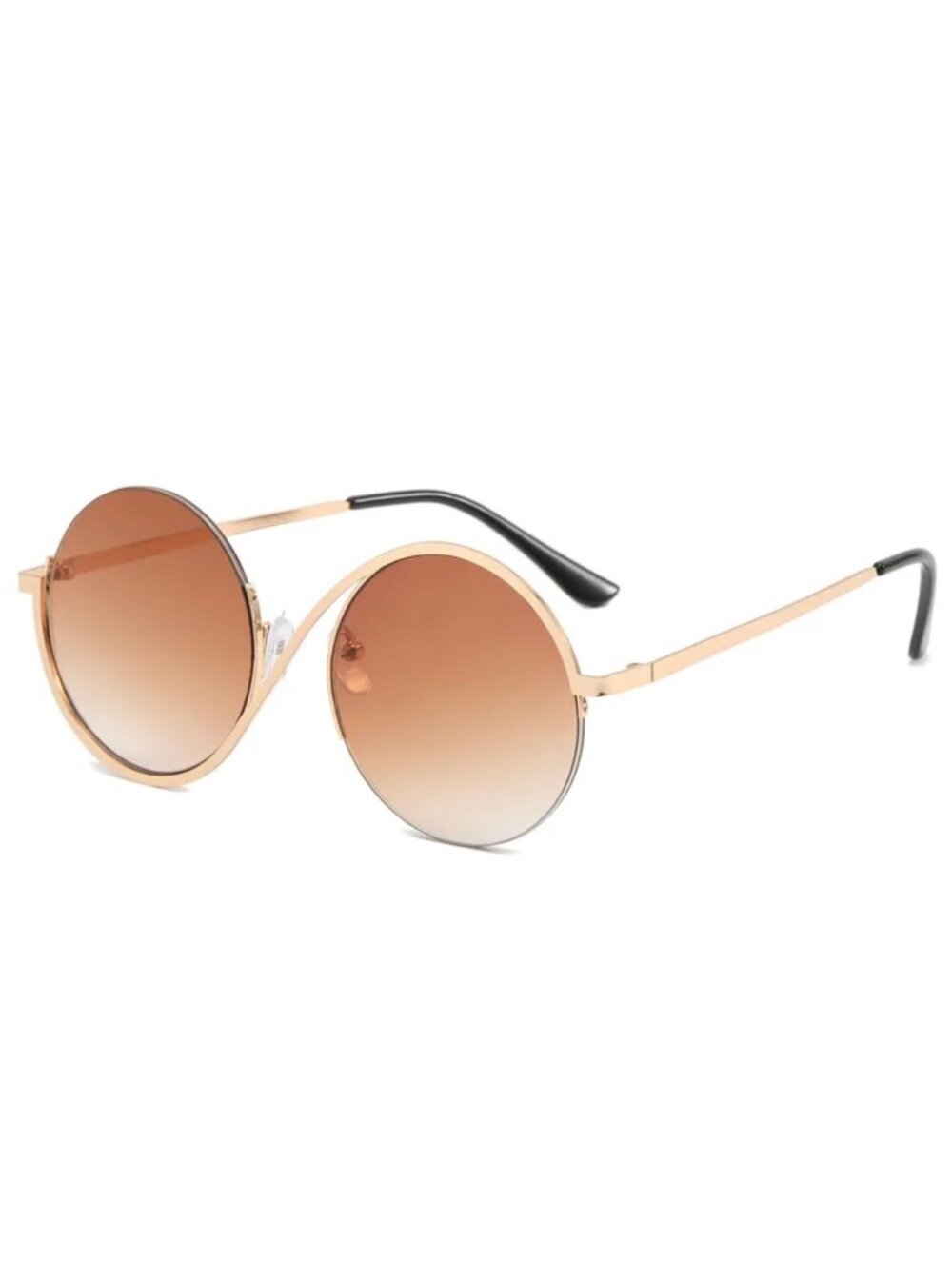 Round Oversized Gradient Tea Brown Lenses Sunglasses Unique Frame Design UV Prot